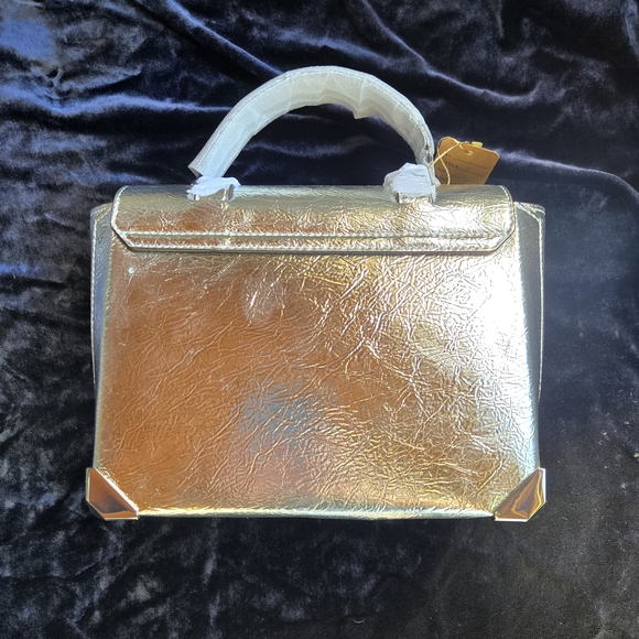 Michael Kors Manhattan Metallic Silver Satchel Small Top Handle Crossbody NWT - Picture 4 of 16